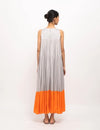 Grey-Orange Halter Neck Dress