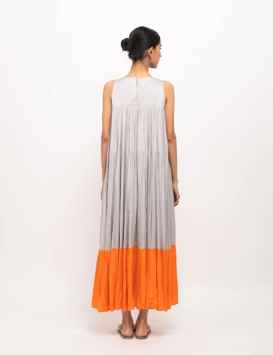 Grey-Orange Halter Neck Dress