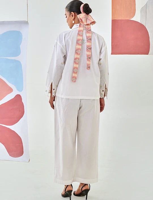 White Co-ord Set With Floral Embroidery