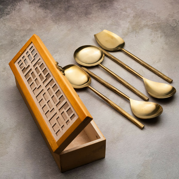 Matte Gold Serving Spoons Set