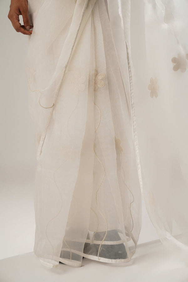 White Floral Organza Saree