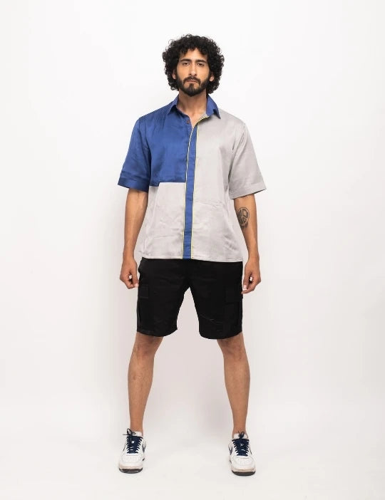 Grey-Blue Colorblocked Co-ord Set