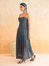 Linea : Cotton Maxi Dress for Women in Teal & Brown| Striped Summer Dress