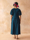 Teora : Teal Cotton Midi Dress with Embroidered Pockets