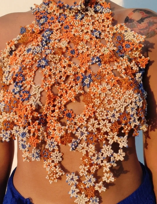 BEADED CORAL TUILE TOP