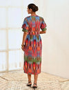 Red Ikat Print Cotton A line Long Dress