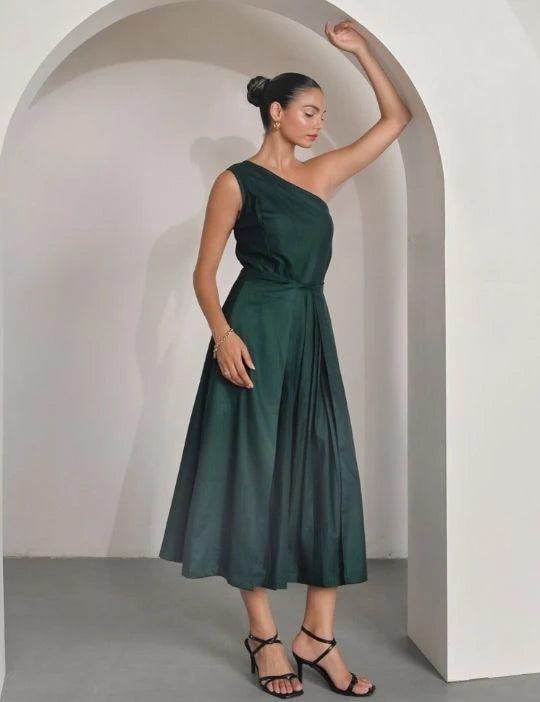 Green One Shoulder Dress