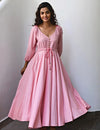 Pink Flared Long Cotton Maxi Dress