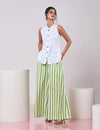 White Top with Green & White Striped Pant