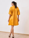 Orange Cotton Satin Short Party Dress with Balloon Sleeves