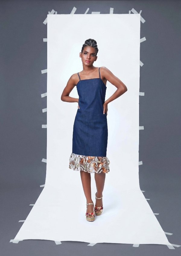 Printed Cutout Denim Dress