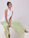 White Top with Green & White Striped Pant