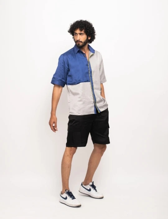 Grey-Blue Colorblocked Co-ord Set