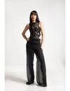 Hand Embroidered Sheer Top with Detachable Sleeves