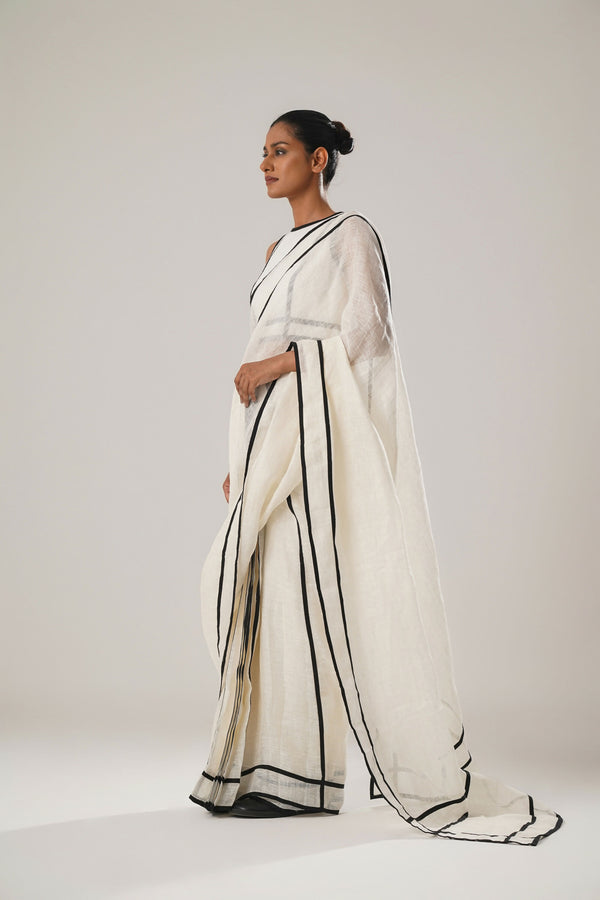 White Patti Saree