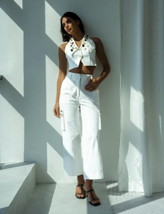 WAIST COAT + CARGO PANT WITH BUTTONS