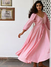 Pink Flared Long Cotton Maxi Dress