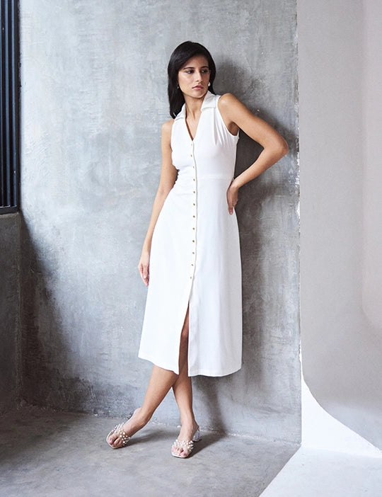 Logus White Collar Dress
