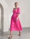 Pink Cotton Satin Deep-V Bareback Party Dress