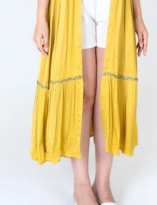 Yellow-Green Braided Gather Long Cape