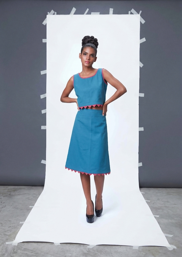 The Azure Scalloped Crepe Skirt