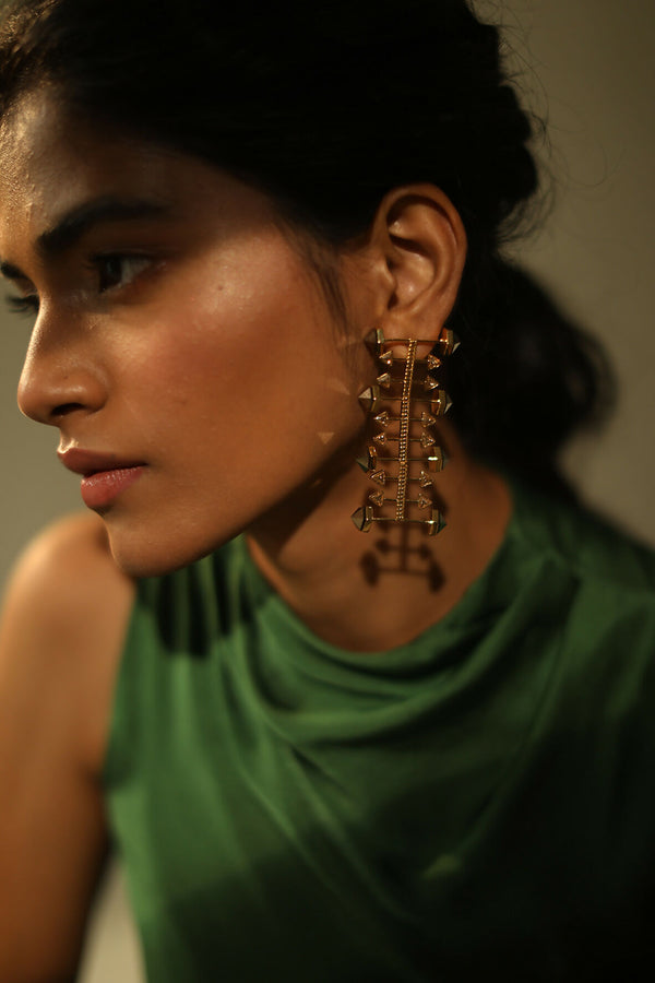 Kensho Earrings- Grey in Gold