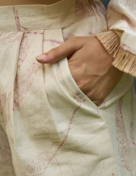Pink Foliage Kurta And Straight Trousers Set